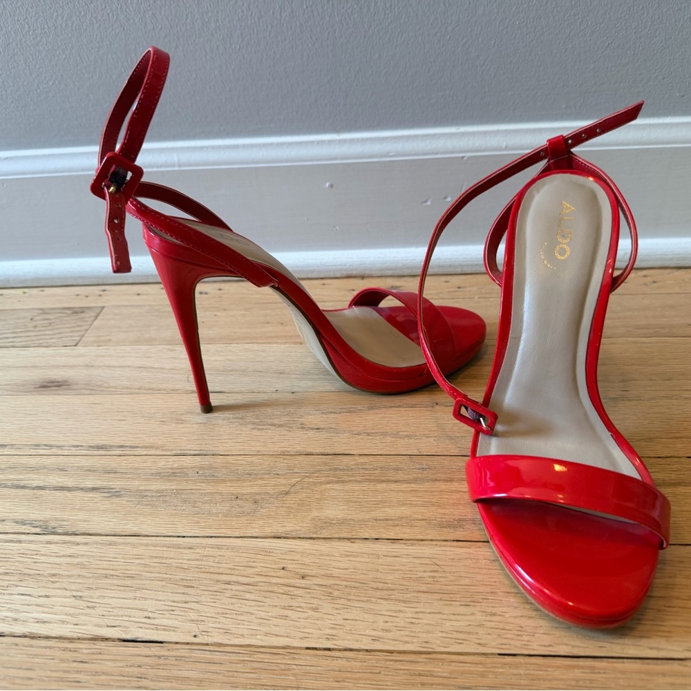 ALDO Red Patent Leather Strappy Stiletto Heels